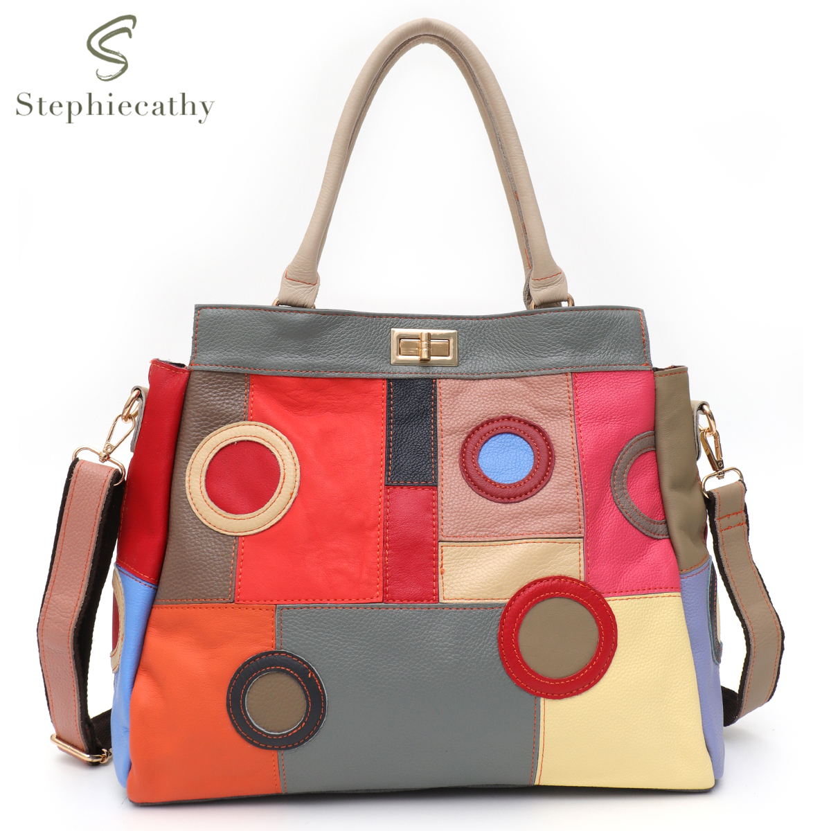 Vintage Leatherwork - Sc-女性のための幾何学的なパッチワークレザーハンドバッグ,カラフルなパッチワークトートバッグ,ショルダーバッグ,大容量,日常の仕事
