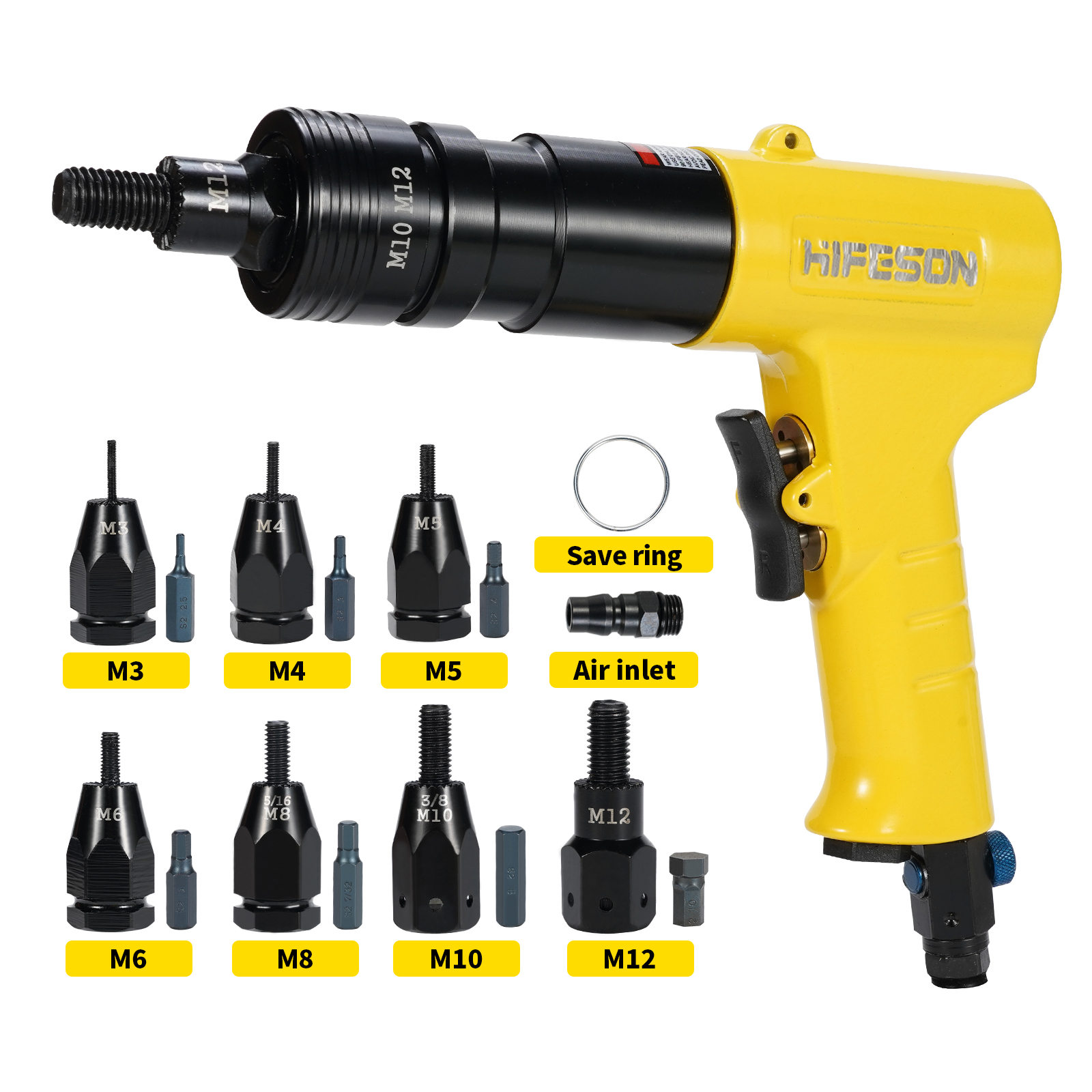 Rivet Setter Tool - HIFESON 空気圧リベットナットガンインサートねじ込みプルセッターリベッターリベットナットリブナットツール M3 M4 M5 M6