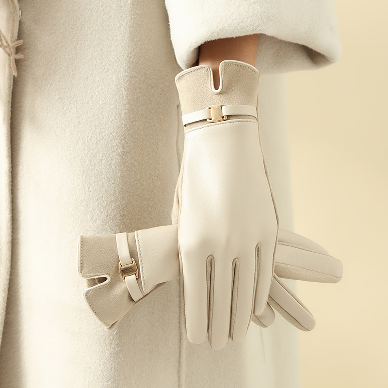 Leather Work Winter Gloves - 冬用女性用手袋 1 組 フリース裏地付きでヒートテックとタッチスクリーンに対応 PU エレガントで絶妙なサイクリングドライビンググローブ