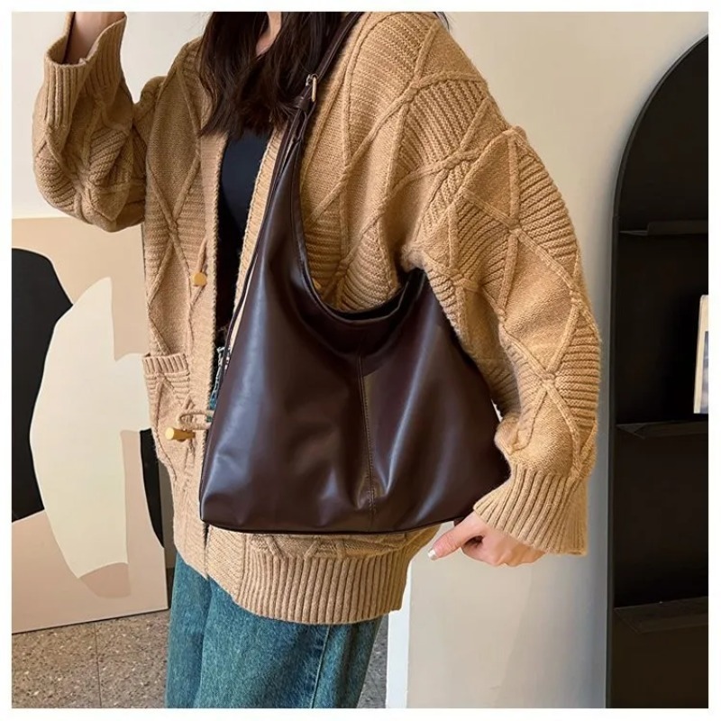 Vintage Leatherwork - ヴィンテージホーボートートバッグ女性用ソフトPUレザー脇の下ショルダーバッグミニマリスト通勤ハンドバッグ美的オフィスワーク財布