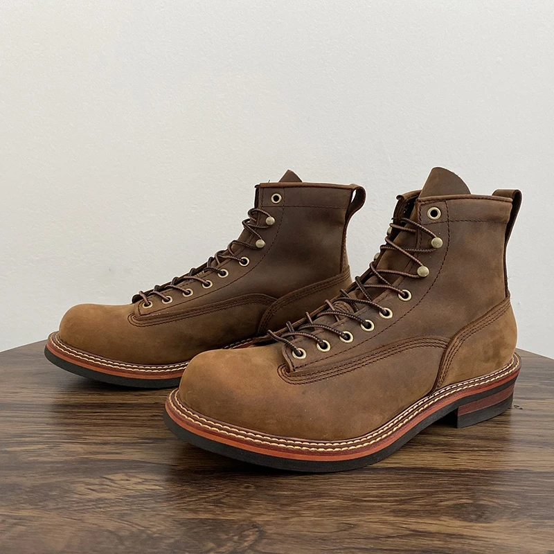 Vintage Leatherwork - ヴィンテージ英国男性アンクルブーツ手作り高品質牛革靴ツーリングラウンドトゥオートバイブーツ秋冬作業