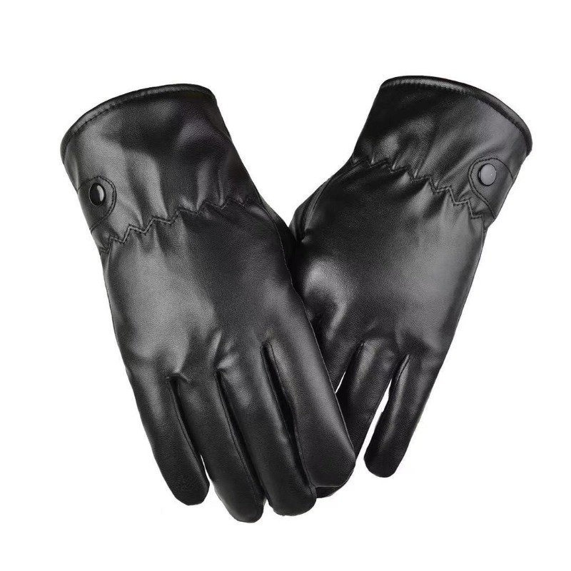 Leather Work Winter Gloves - 冬のファッション黒 PU レザー手袋男性薄型スタイル運転革男性手袋ノンスリップフルフィンガーパームタッチスクリーン