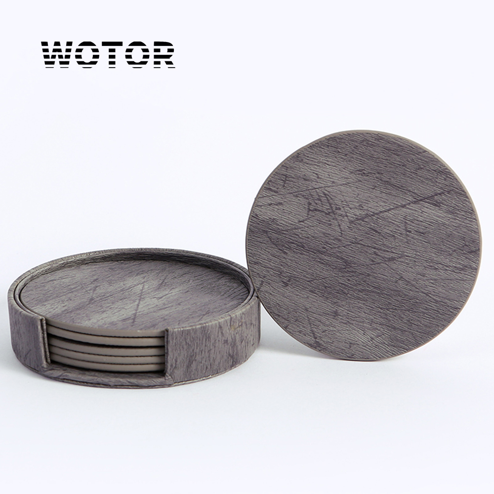 Leatherwork Rings - WOTOR 6 ピース/ロットサークル木目調レザー無縫製糸コースター防水耐熱プレースマット茶コーヒー家の装飾