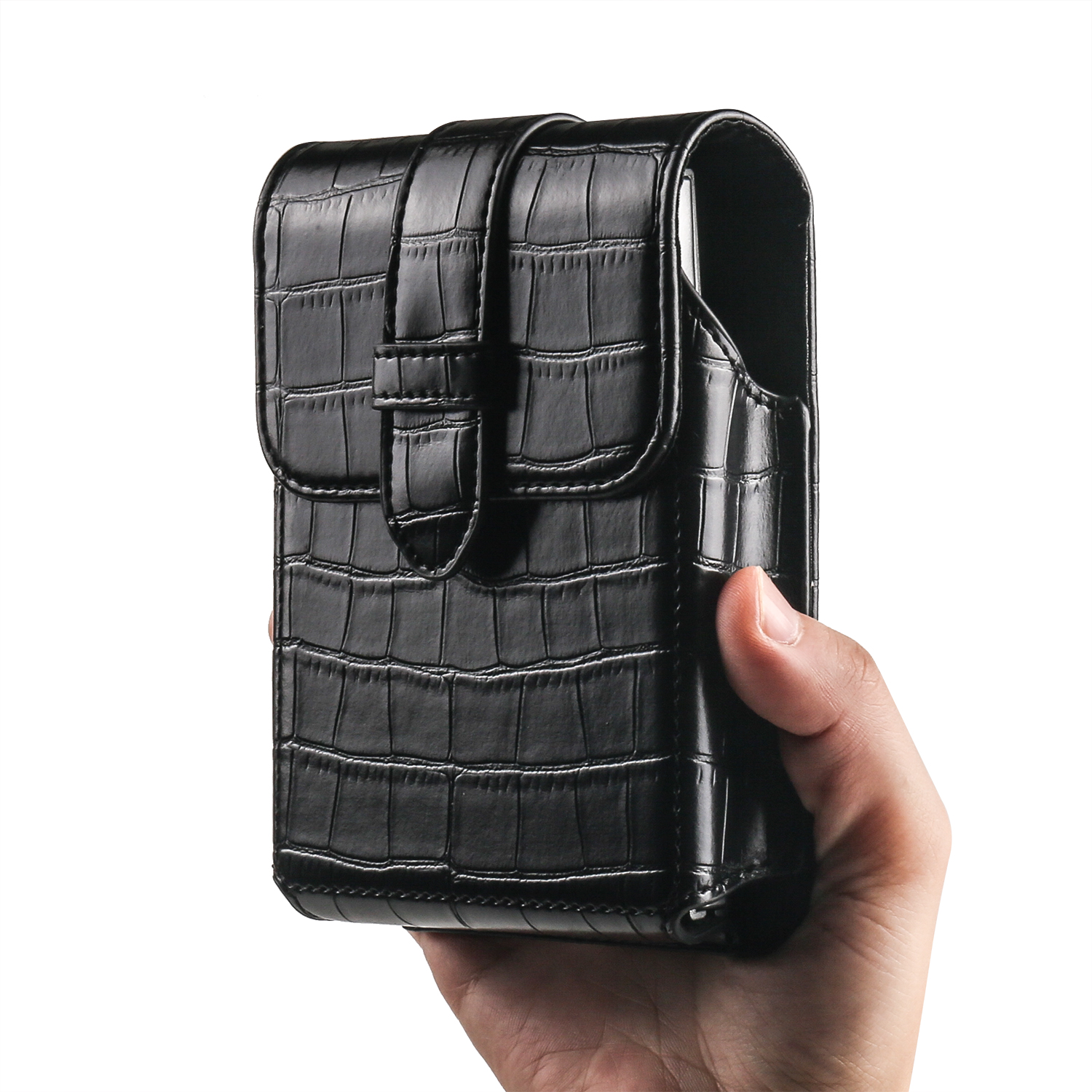 Leatherwork Drawing - クロコダイル柄携帯電話ポーチPUレザーウエストベルトバッグ、ベルトループホルスター付き、iPhone 8 Wide、Samsung Z Fold 8対応