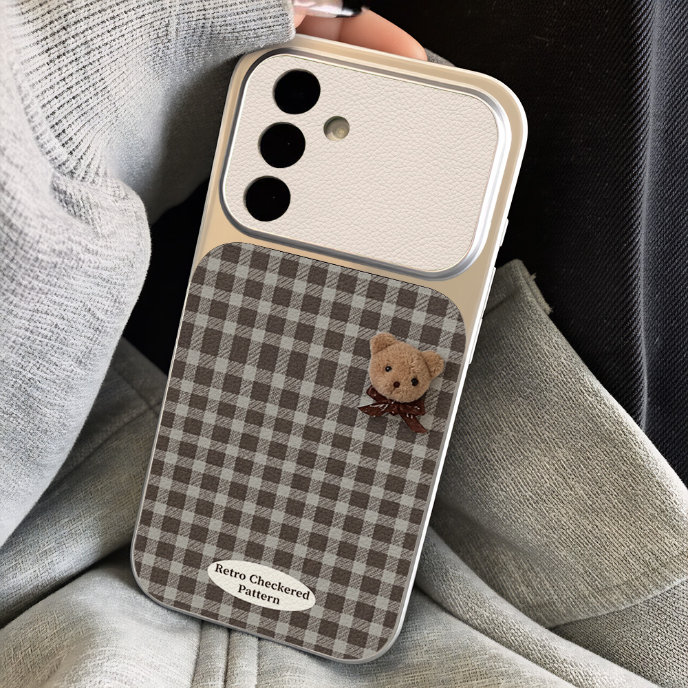 Leatherwork Drawing - 可愛いクマ柄スマホケース Samsung S26 Ultra S25 S24