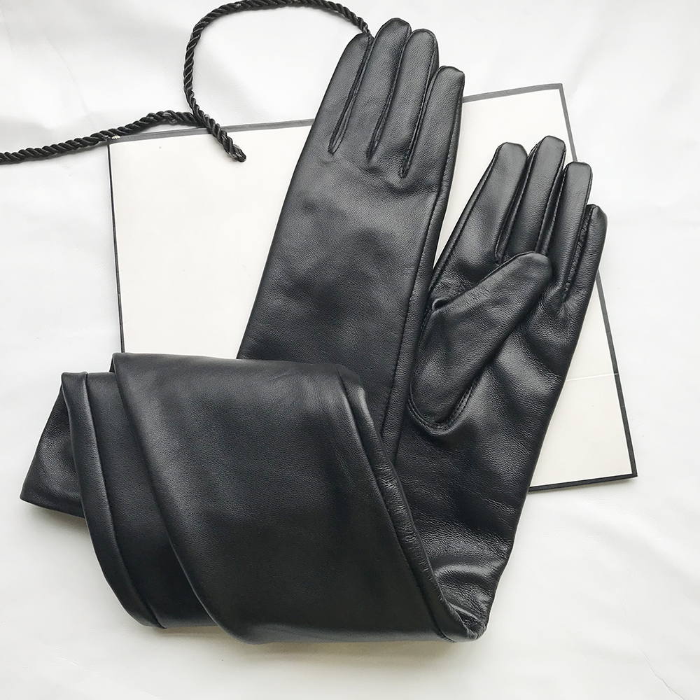 Leather Work Winter Gloves - カスタマイズメンズ手袋本革エクストラロングストレートスタイルシープスキン冬暖かい袖口新しい女性のロンググローブオペラ