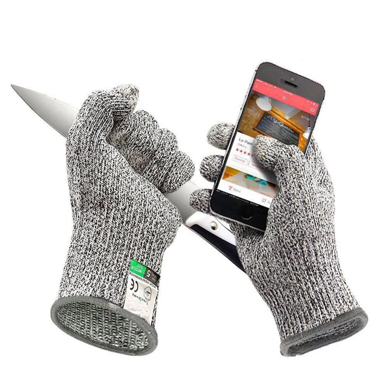 Leatherworking Leveling - 耐切創レベル5、3本のタッチスクリーン対応指付きカット耐性グローブ、DIY木工、レザークラフト、キッチン、切断ハンドル、ガラス用