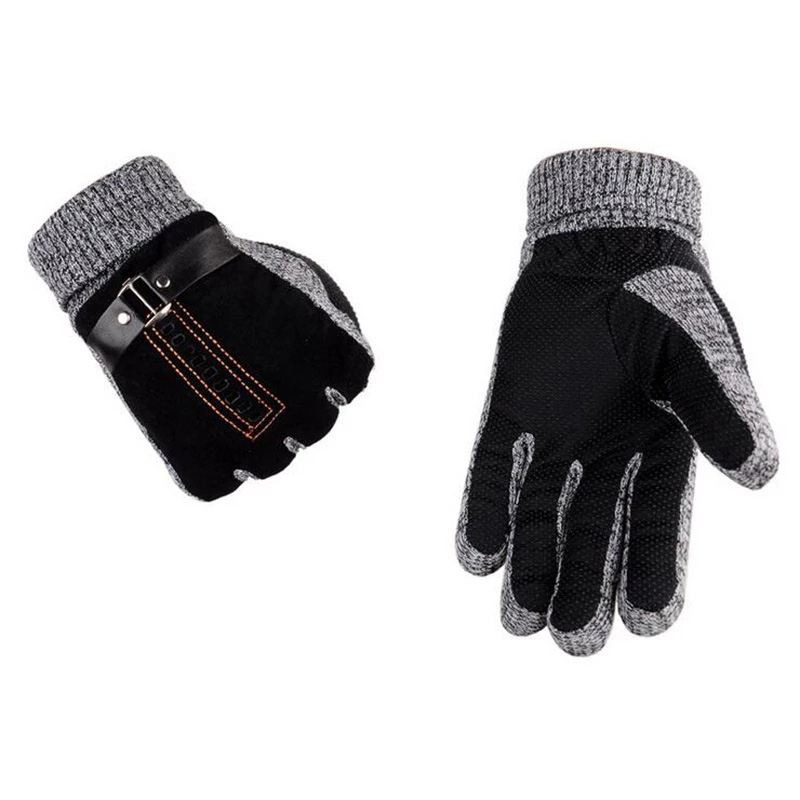 Leather Work Winter Gloves - 高品質のピジョンスキンニットウールグローブ冬用厚手のフリース暖かい男性用大型本革オートバイ手袋オスダニg124