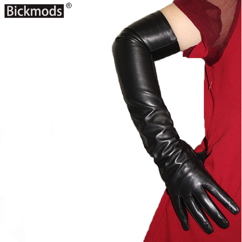 Leather Work Winter Gloves - 女性のための長い革の手袋,滑らかな黒のファッション,ベルベットの裏地,暖かい冬の袖