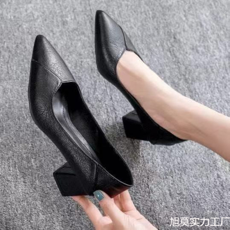 Leatherwork Jobs - ソフトレザーハイヒール女性用粗めシングルシューズミッドヒール女性用就職面接四季用女性用プロフェッショナルワークシューズ