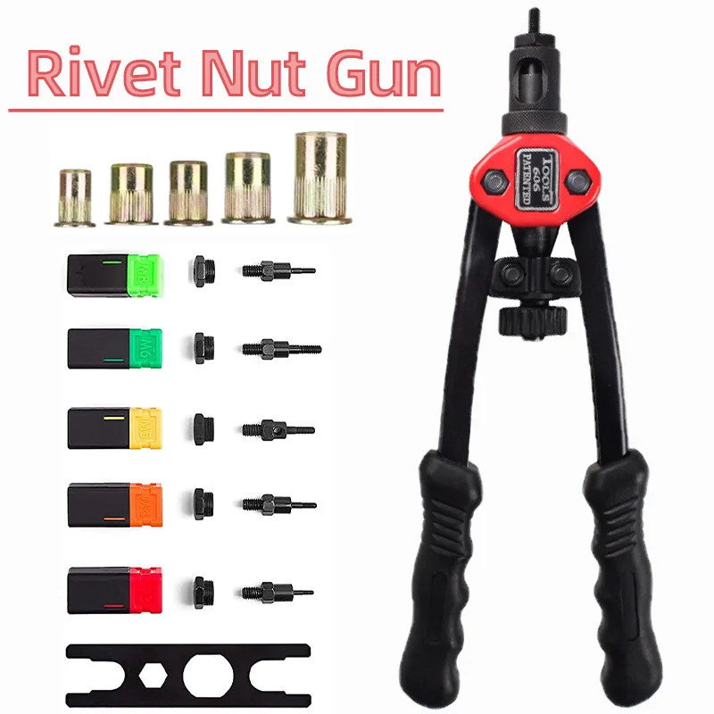 Rivet Setter Tool - ダブルベットナットガン,丈夫なリベット留めツールキット,ワイヤーリムーバーロッド,ハンドリベットBT-606,M3-M8