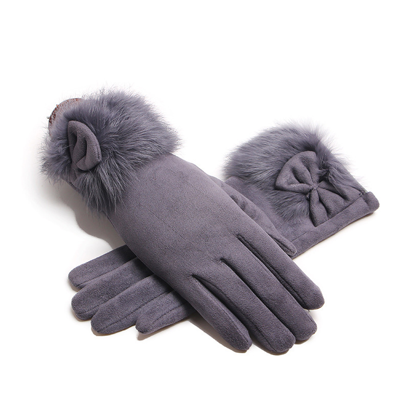 Leather Work Winter Gloves - 冬の女性のスエードレザーぬいぐるみ手首ミトン女性厚いプラス豪華な防風暖かいタッチスクリーン駆動手袋J22