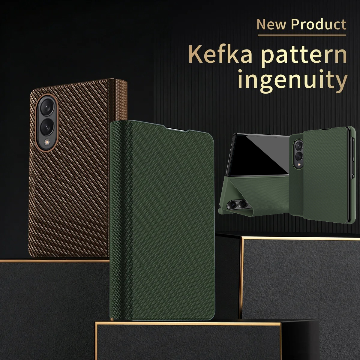 Leatherwork Drawing - ケブラー マットパターン マグネット式フリップレザーケース Samsung Galaxy Fold8Ultra