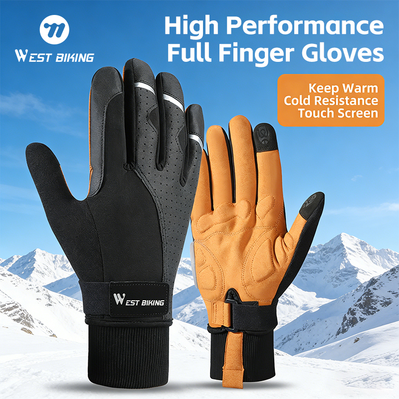 Leather Work Winter Gloves - 西バイク冬暖かいサイクリング手袋屋外スキー MTB バイクオートバイ手袋厚く長く男性女性熱スポーツギア