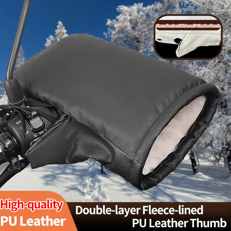 Leather Work Winter Gloves - 2個入り冬用電動自転車グローブ - 暖かく厚みのあるハンドルカバー、防雨・防風オートバイPUレザー製ハンドプロテクター