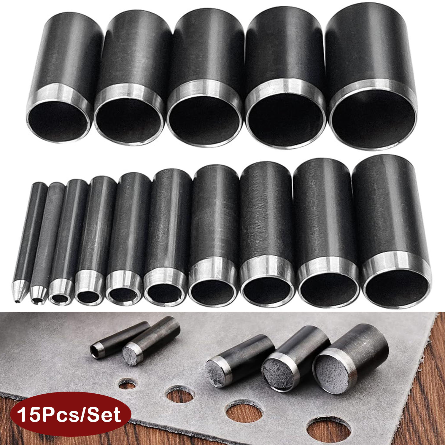 15個入り革用丸型カッターツールセット 1-15mm穴あけパ - Leatherwork Rings のレビューと価格