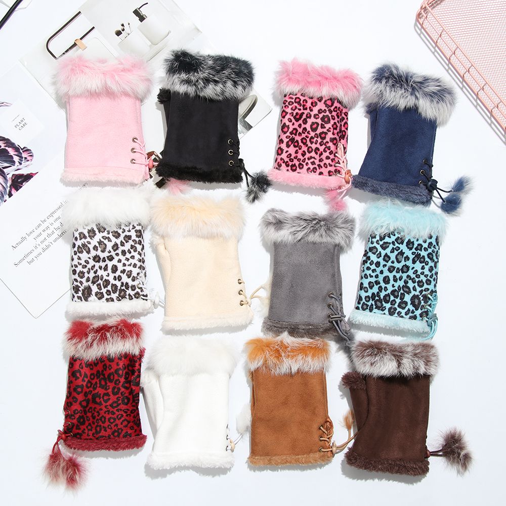 女性と女の子のための合成ウサギの髪の手袋,革の指のない柔らか - Leather Work Winter Gloves のレビューと価格