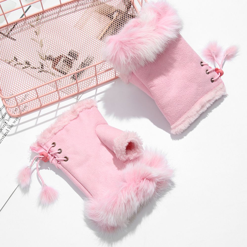 女性と女の子のための合成ウサギの髪の手袋,革の指のない柔らか - Leather Work Winter Gloves のレビューと価格