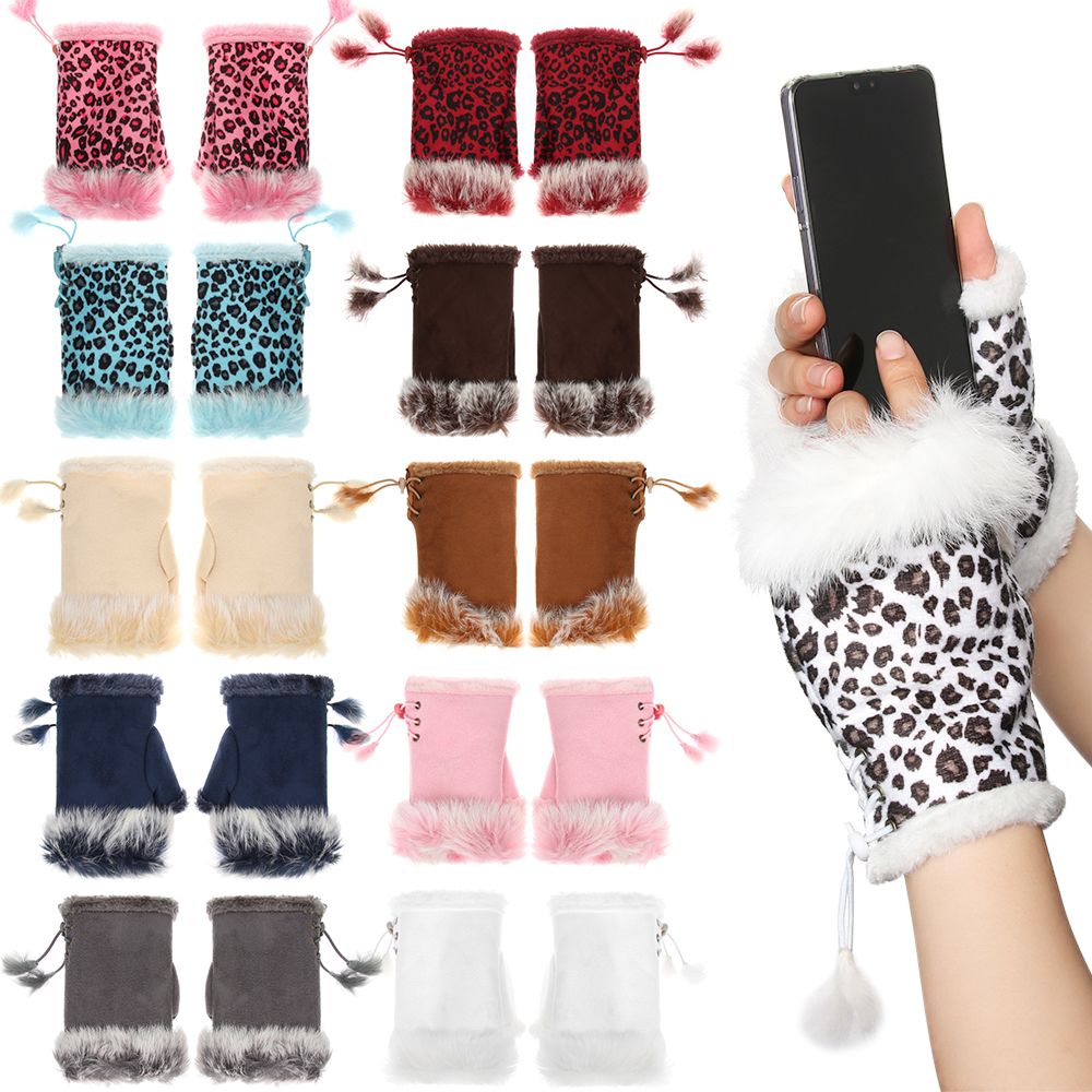 女性と女の子のための合成ウサギの髪の手袋,革の指のない柔らか - Leather Work Winter Gloves のレビューと価格