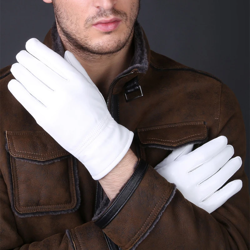 2025 冬の本革白手袋男性女性保温固体手首ラムスキンドライ - Leather Work Winter Gloves のレビューと価格