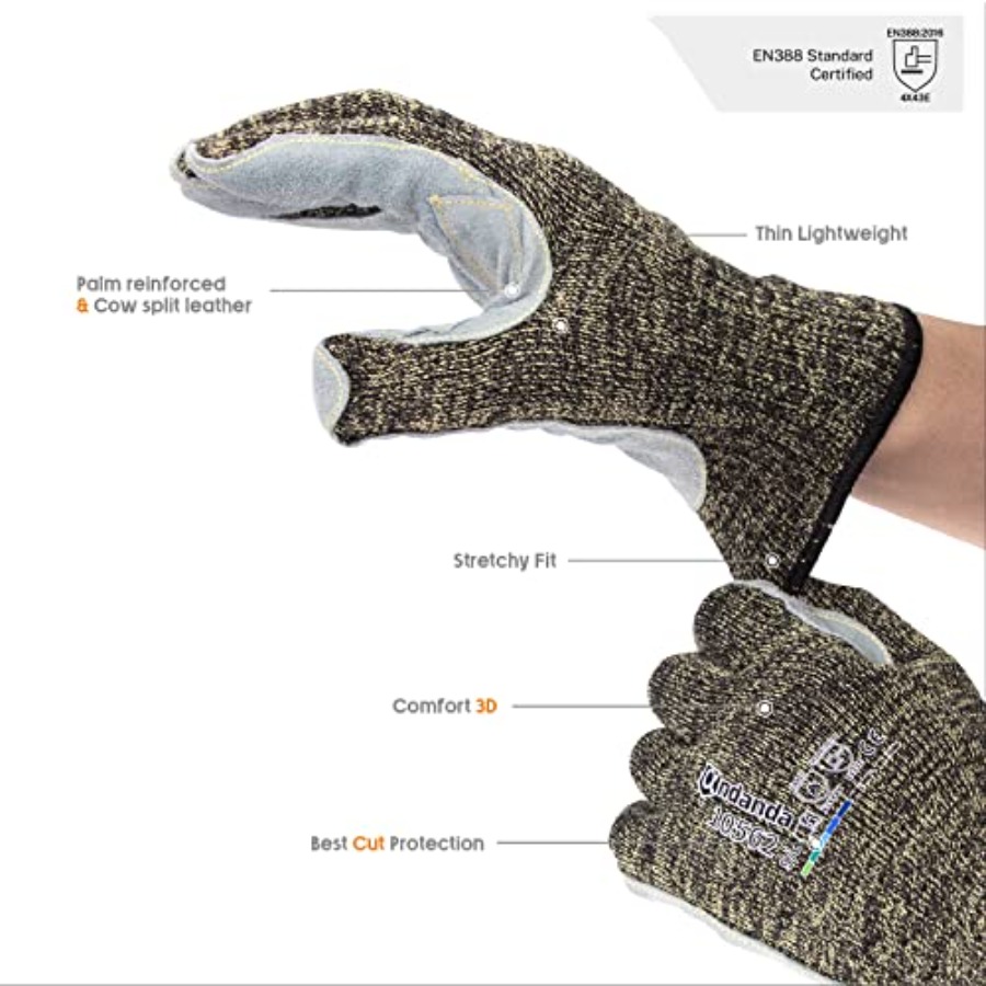 園芸作業用手袋：レベル5耐切創性、アラミド縫合糸、牛革スプリ - Leatherworking Leveling のレビューと価格