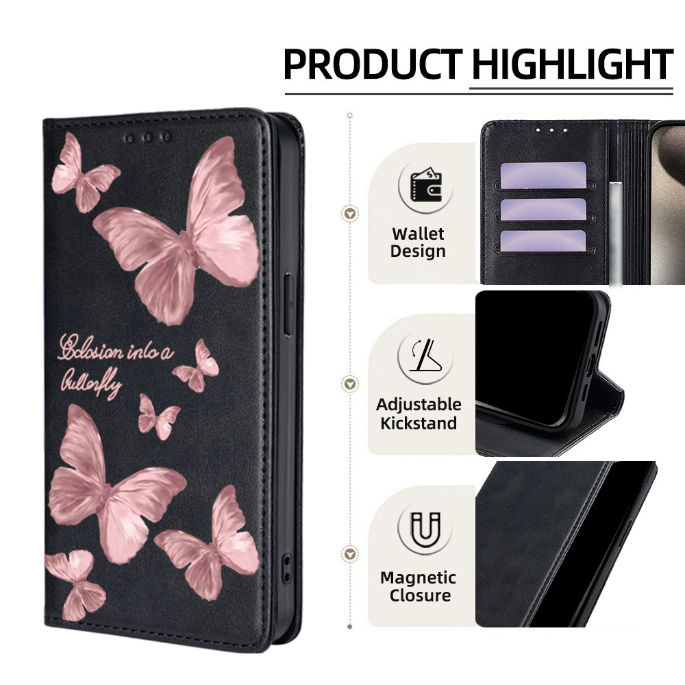 ピンクの蝶柄レザーケース Samsung Galaxy A1 - Leatherwork Drawing のレビューと価格