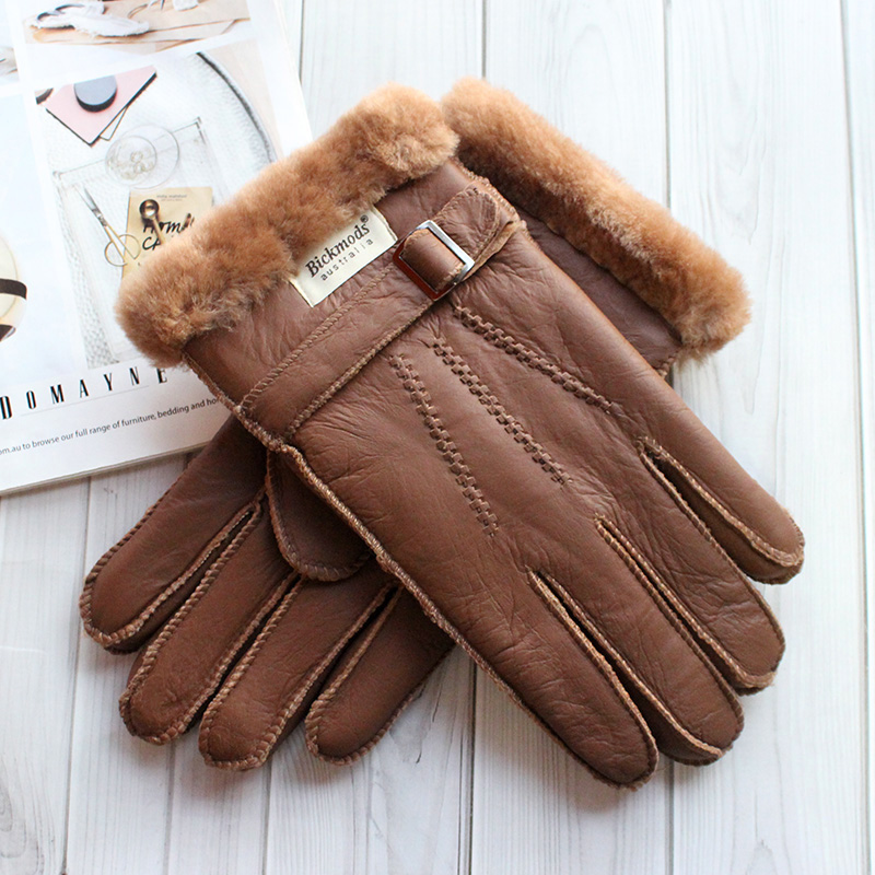 シープスキンの毛皮の手袋メンズ厚い冬暖かい大型屋外防風防寒ハ - Leather Work Winter Gloves のレビューと価格