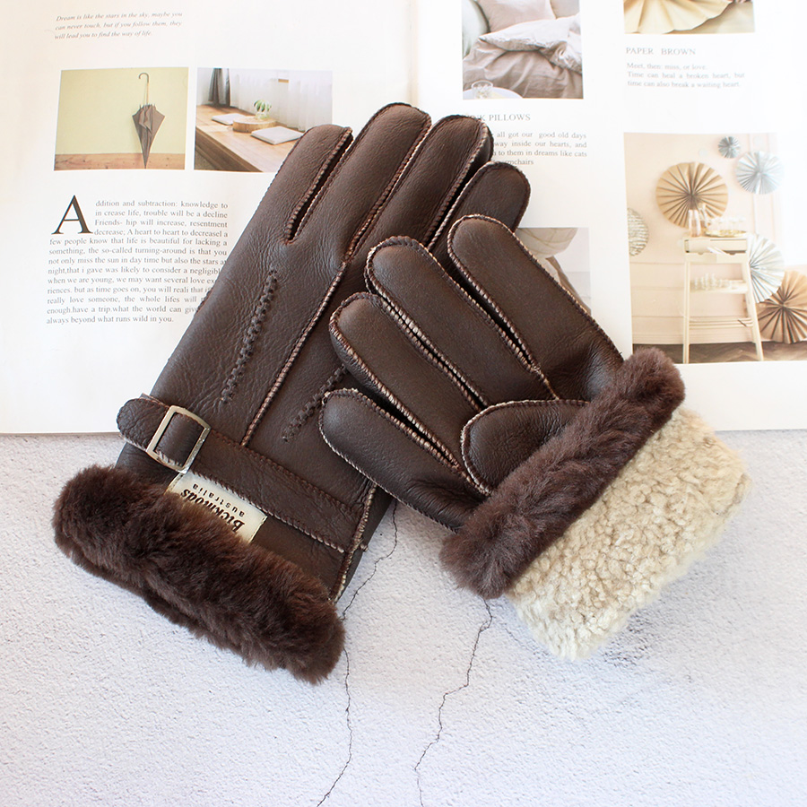 シープスキンの毛皮の手袋メンズ厚い冬暖かい大型屋外防風防寒ハ - Leather Work Winter Gloves のレビューと価格