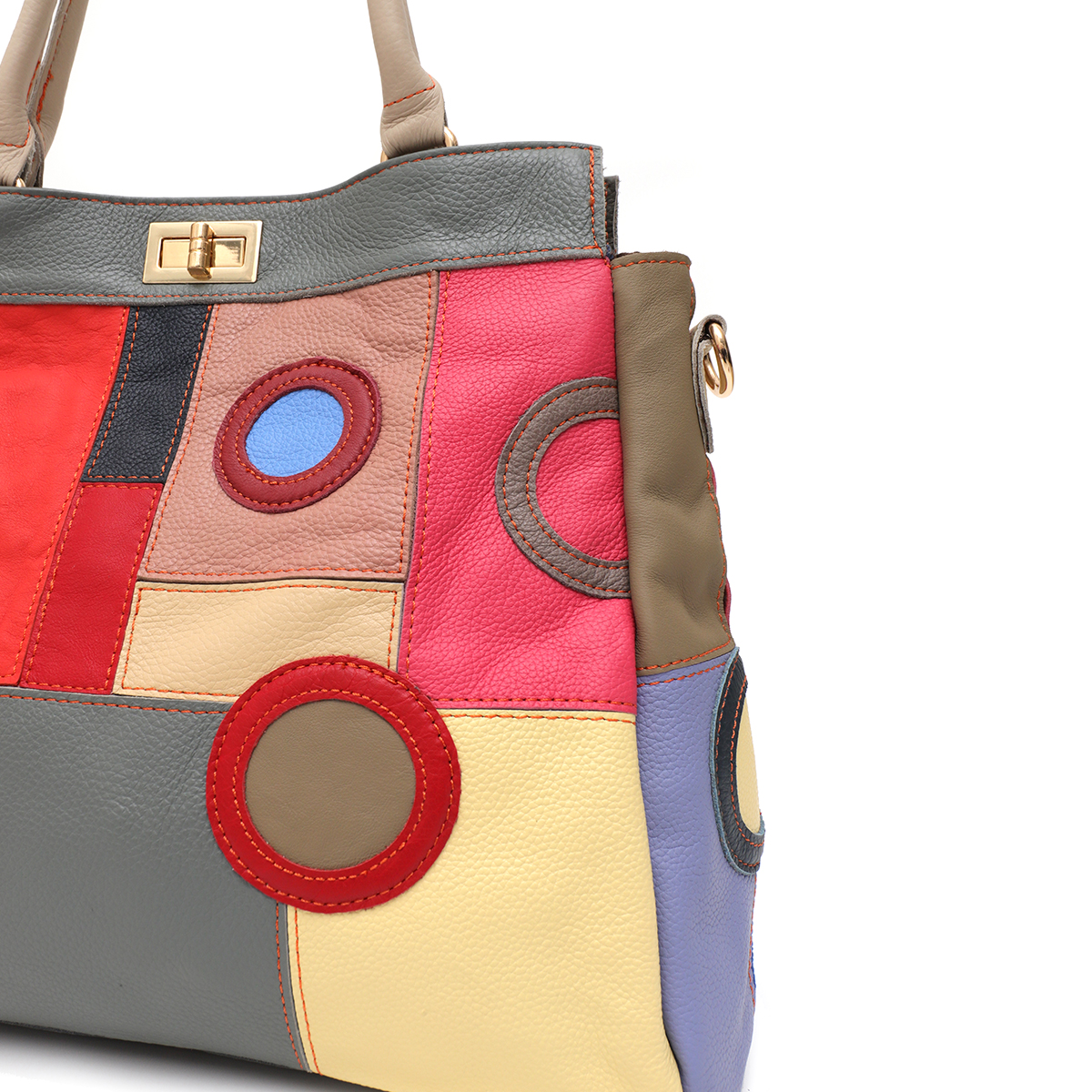 Sc-女性のための幾何学的なパッチワークレザーハンドバッグ, - Vintage Leatherwork のレビューと価格