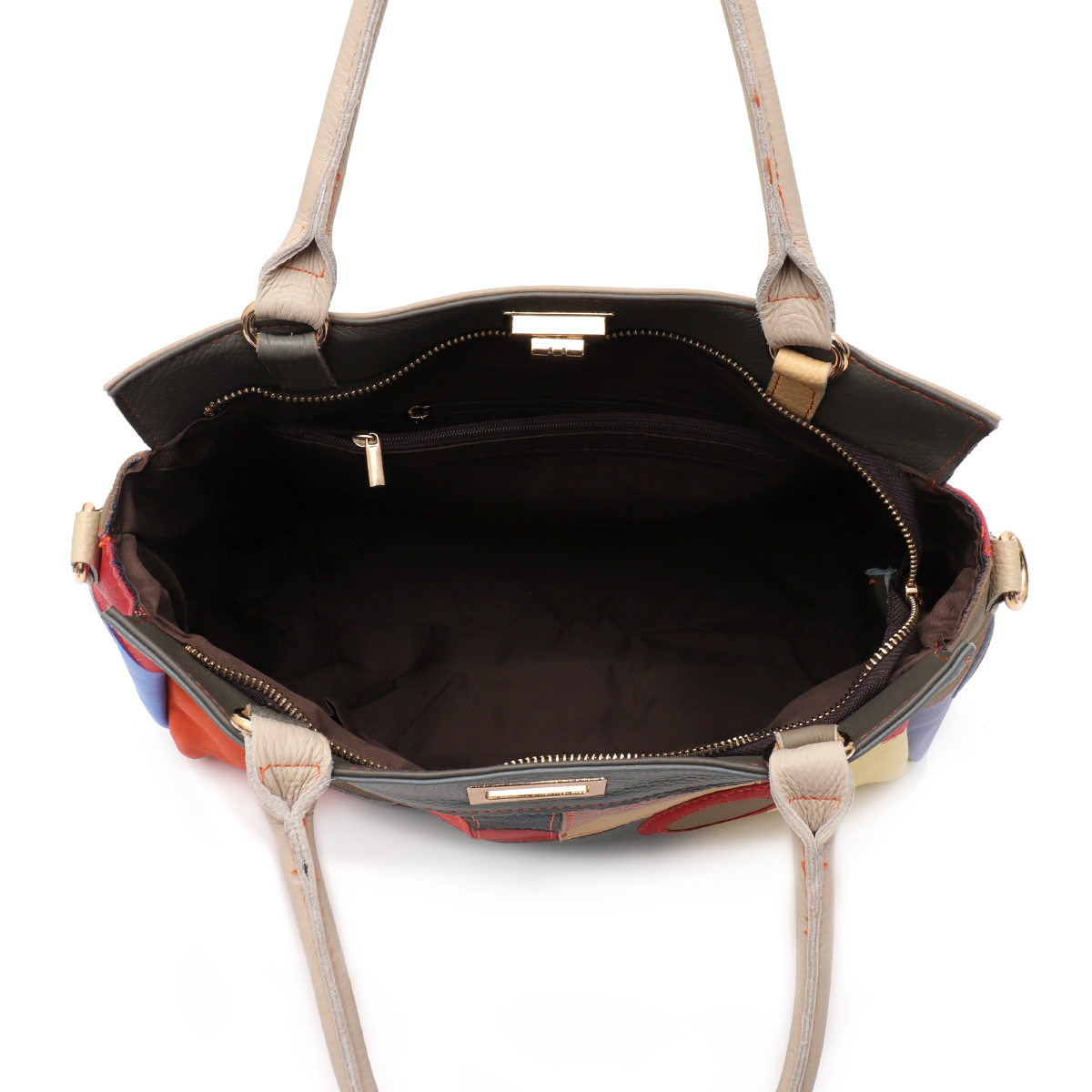Sc-女性のための幾何学的なパッチワークレザーハンドバッグ, - Vintage Leatherwork のレビューと価格