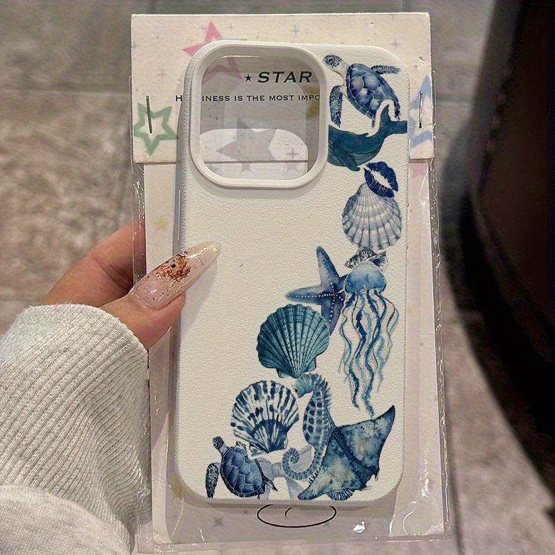 水彩画の花柄クラゲブルーパターンiPhoneケース iPho - Leatherwork Drawing のレビューと価格