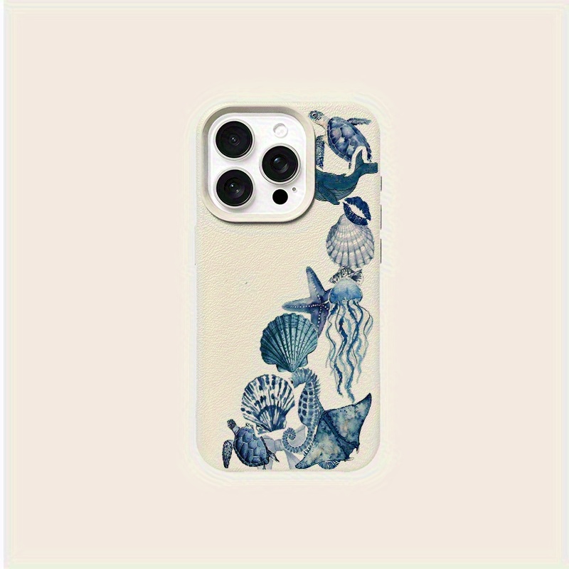 水彩画の花柄クラゲブルーパターンiPhoneケース iPho - Leatherwork Drawing のレビューと価格
