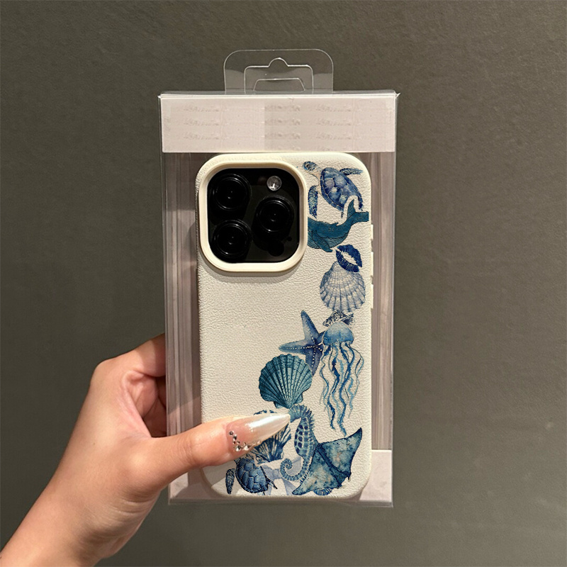水彩画の花柄クラゲブルーパターンiPhoneケース iPho - Leatherwork Drawing のレビューと価格