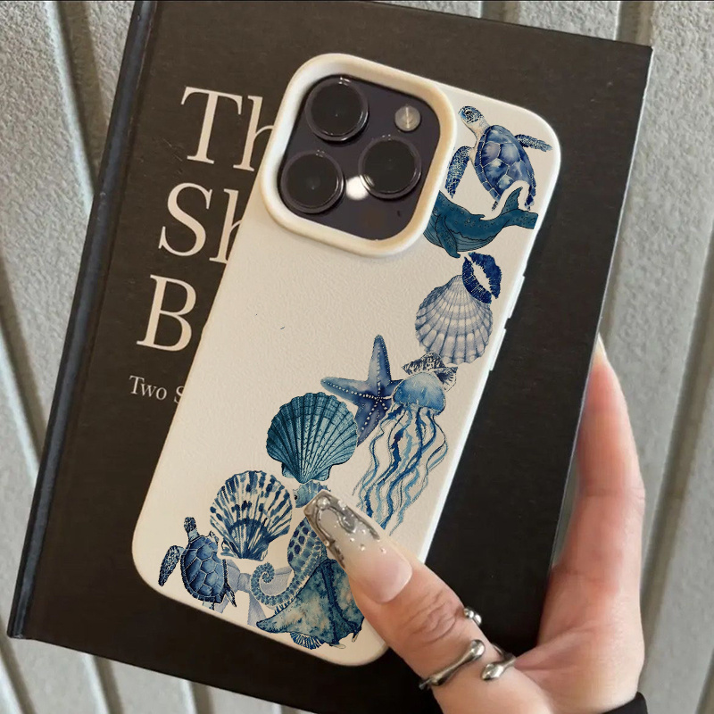 水彩画の花柄クラゲブルーパターンiPhoneケース iPho - Leatherwork Drawing のレビューと価格