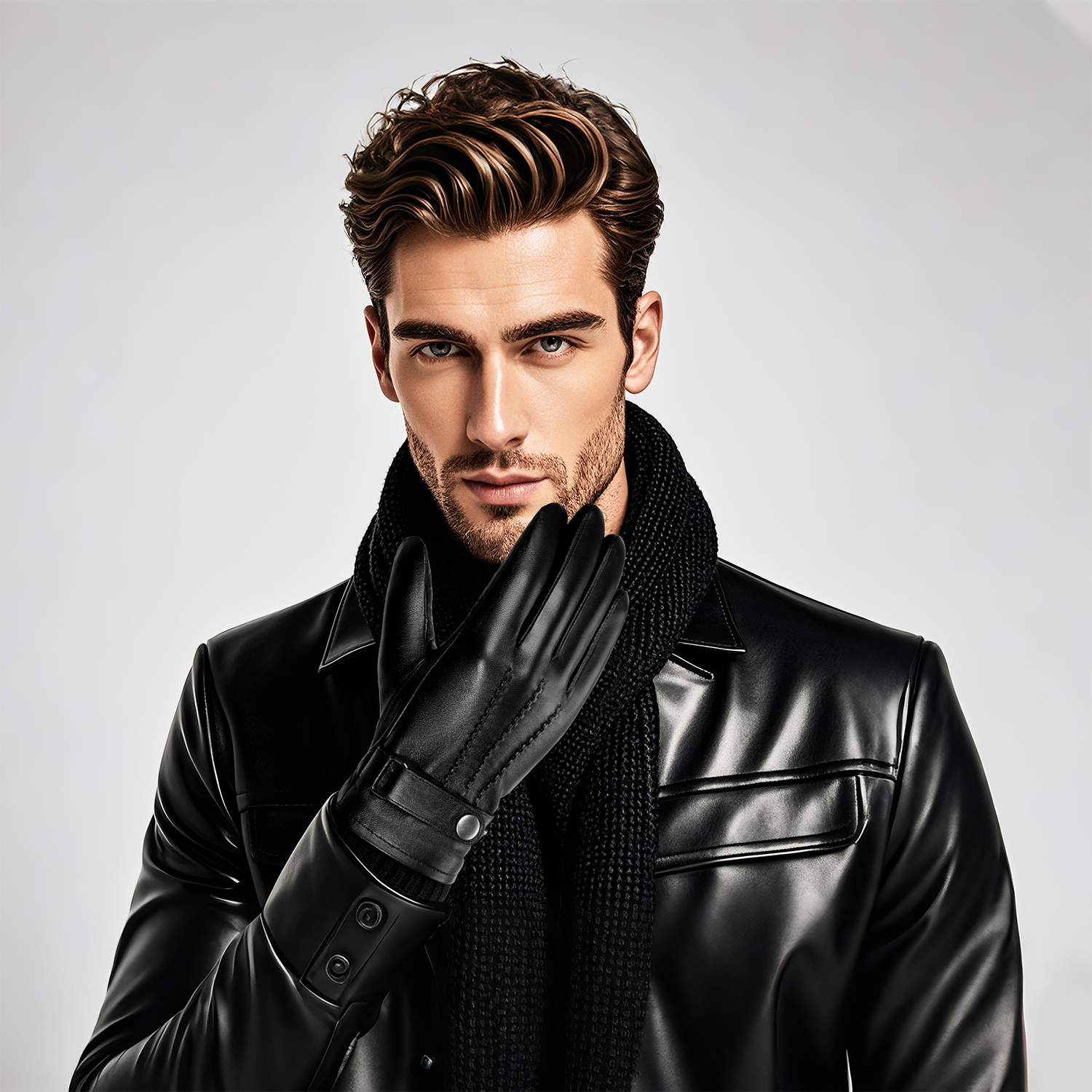 バイソンデニムメンズシープスキン手袋ファッションカシミヤ裏地 - Leather Work Winter Gloves のレビューと価格