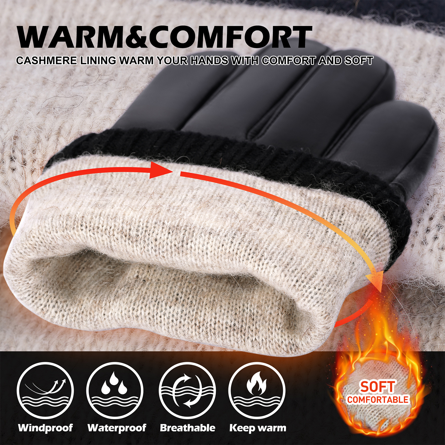 バイソンデニムメンズシープスキン手袋ファッションカシミヤ裏地 - Leather Work Winter Gloves のレビューと価格