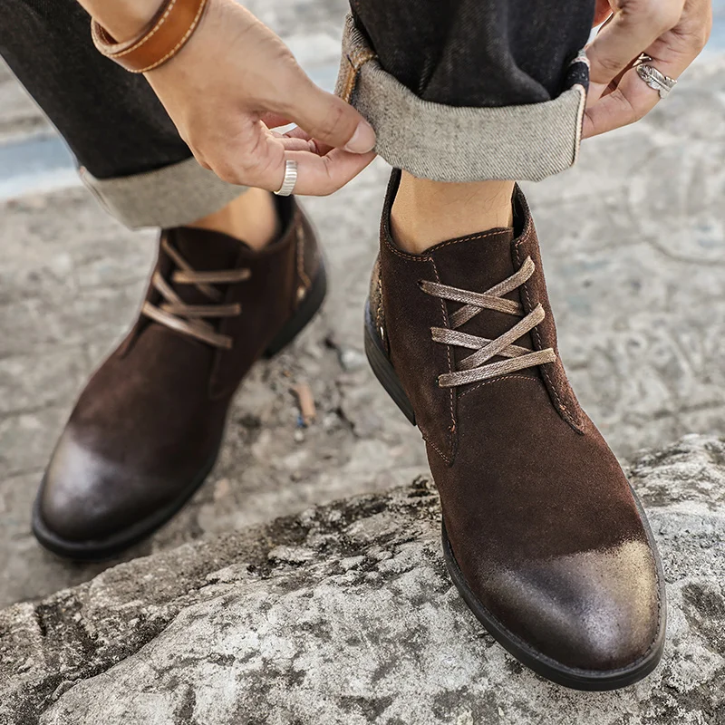 新しい牛革スエードアンクルブーツ手作りヴィンテージ英国男性レ - Vintage Leatherwork のレビューと価格