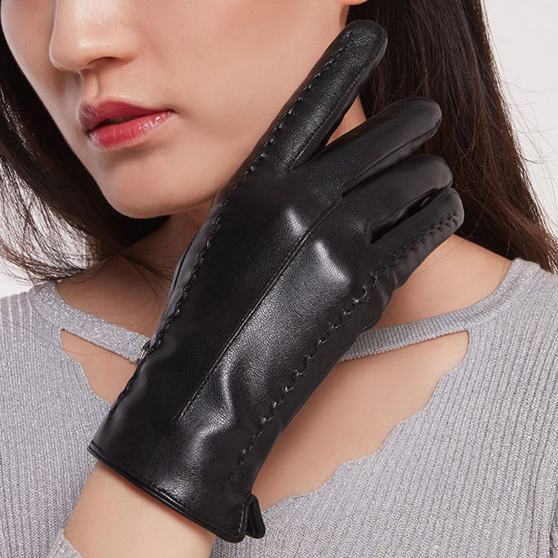 女性のシープスキン手袋冬暖かいプラスベルベットショート薄型タ - Leather Work Winter Gloves のレビューと価格
