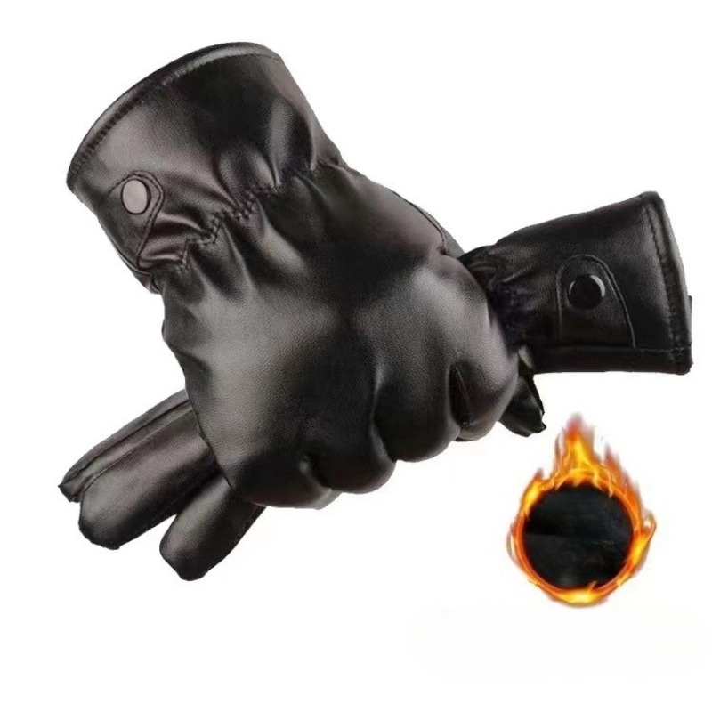 冬のファッション黒 PU レザー手袋男性薄型スタイル運転革男 - Leather Work Winter Gloves のレビューと価格