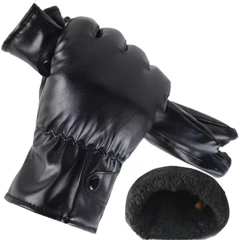 冬のファッション黒 PU レザー手袋男性薄型スタイル運転革男 - Leather Work Winter Gloves のレビューと価格
