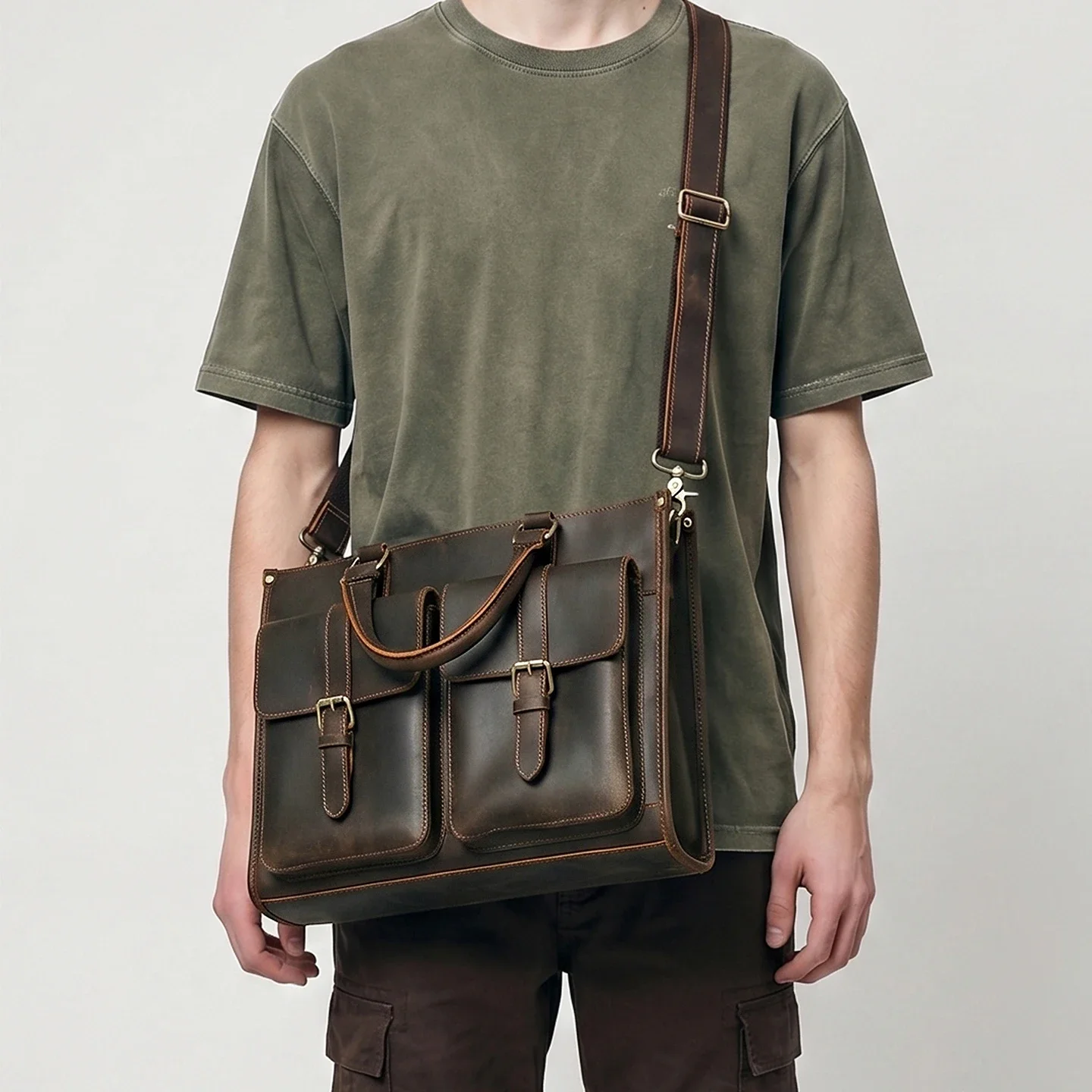 ヴィンテージ本革メンズクロスボディショルダーブリーフケースク - Vintage Leatherwork のレビューと価格