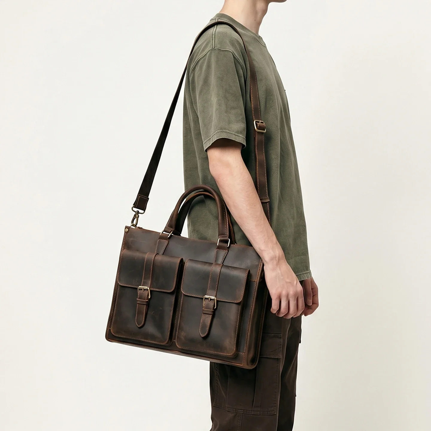 ヴィンテージ本革メンズクロスボディショルダーブリーフケースク - Vintage Leatherwork のレビューと価格