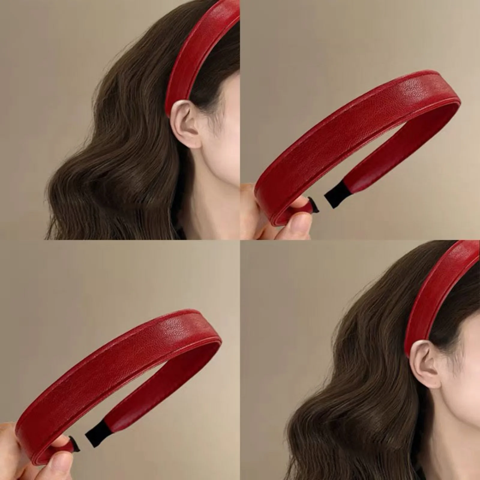1Pc レトロワインレッドレザーヘッドバンドハイエンドヘアコ - Leatherwork Rings のレビューと価格