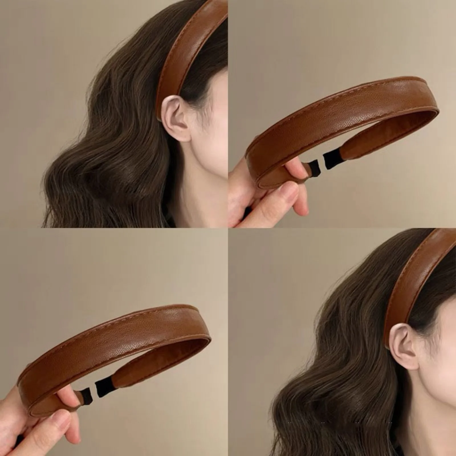 1Pc レトロワインレッドレザーヘッドバンドハイエンドヘアコ - Leatherwork Rings のレビューと価格