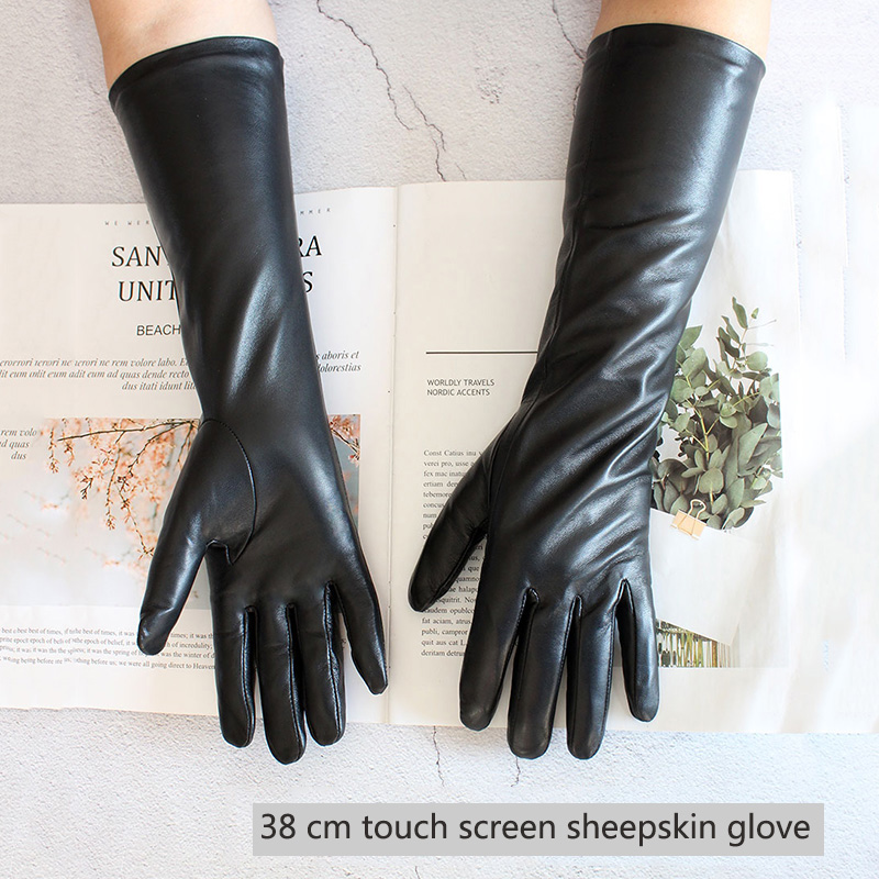 女性のための長い革の手袋,滑らかな黒のファッション,ベルベッ - Leather Work Winter Gloves のレビューと価格