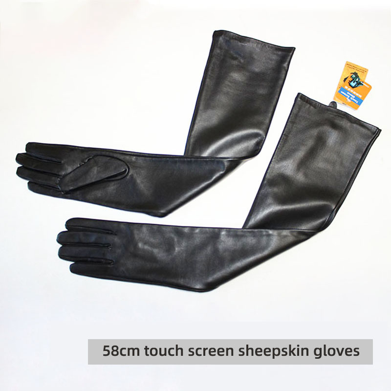 女性のための長い革の手袋,滑らかな黒のファッション,ベルベッ - Leather Work Winter Gloves のレビューと価格