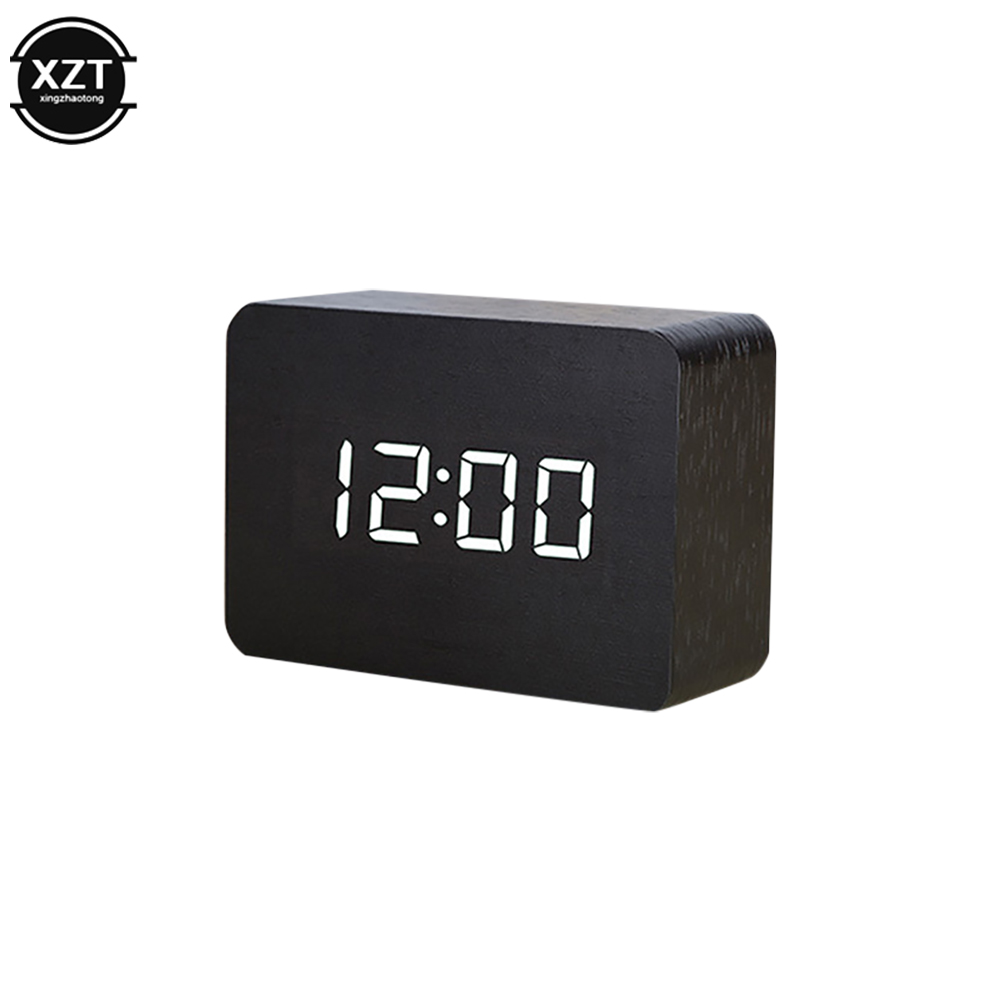 ファッション目覚まし時計 LED 木製時計テーブル音声制御デ - Leatherwork Desk のレビューと価格