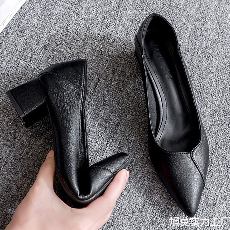ソフトレザーハイヒール女性用粗めシングルシューズミッドヒール - Leatherwork Jobs のレビューと価格