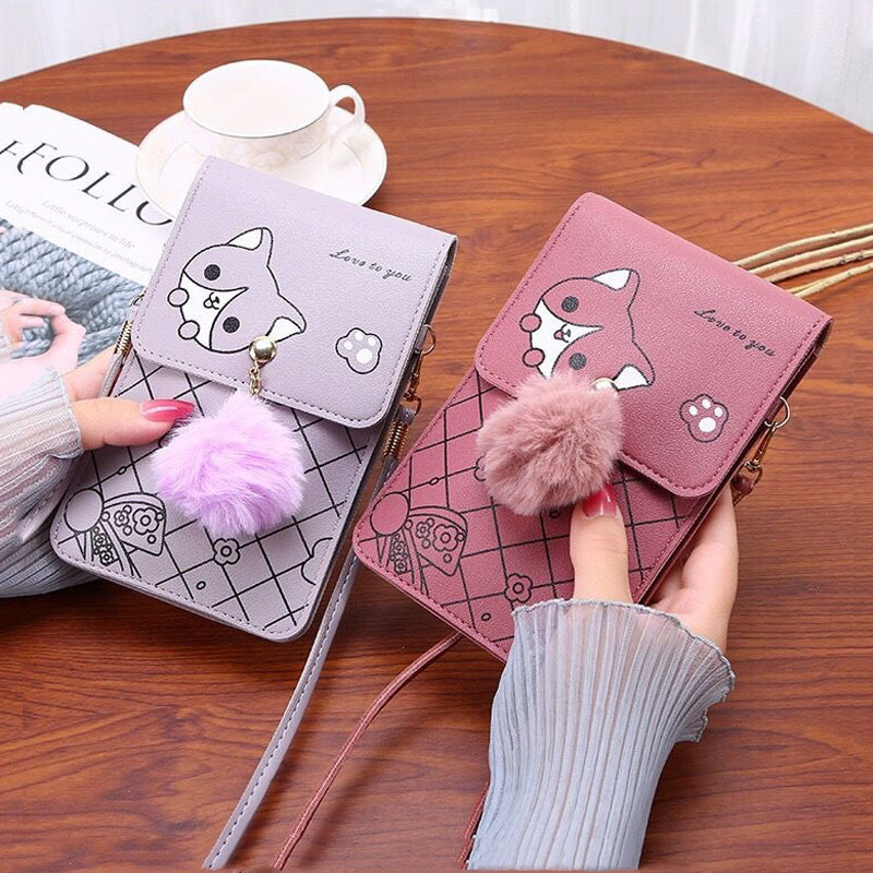 かわいい漫画柄のタッチスクリーン対応スマホバッグ 女性用 - - Leatherwork Drawing のレビューと価格