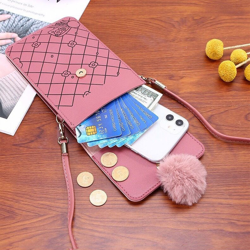 かわいい漫画柄のタッチスクリーン対応スマホバッグ 女性用 - - Leatherwork Drawing のレビューと価格